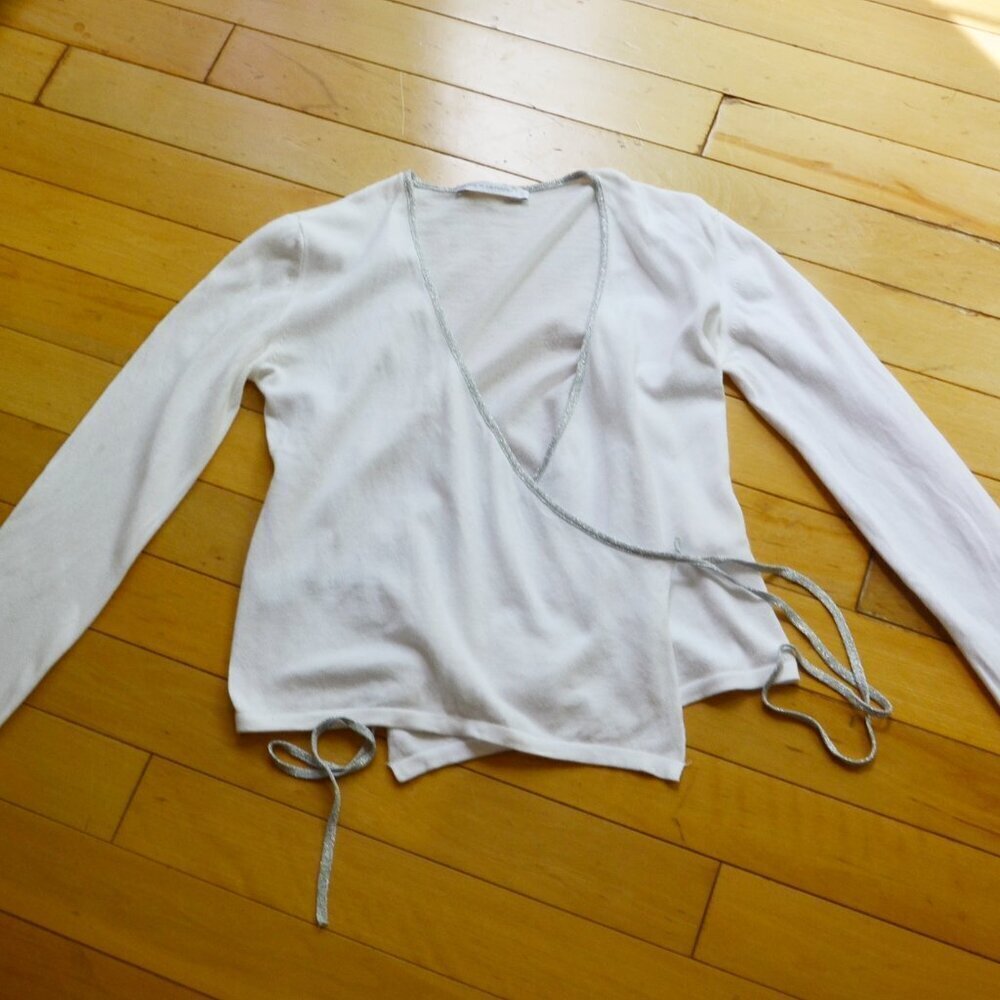 Patrick Gerard Wrap Blouse with Metallic Trim Size 2 XS